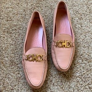 Ferragamo Blush Pink Leather Moccasin Flats